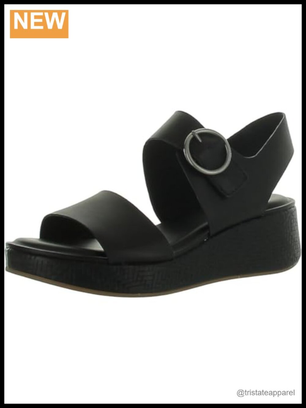 Leather Wedge Sandal with Buckle Strap Slingback